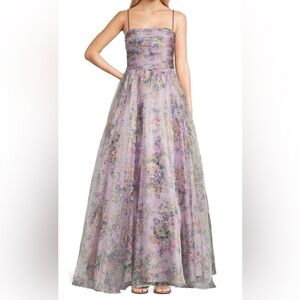 City Vibe Floral Print Square Neck Sleeveless Back Sash Tie Ballgown Size 0
